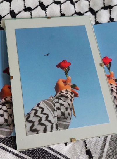 palestina-kaart-vrijheid-voor-palestina-keffiyeh-kufiya-roos-vrij-zijn-in-gaza-ingelijst