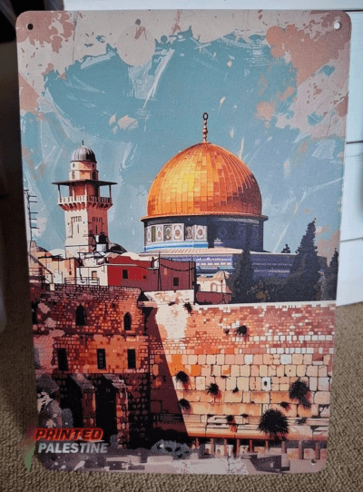 '​Iconic Palestinian Skyline' Metalen RVS plaat [20x30cm] - Nee alleen de plaat
